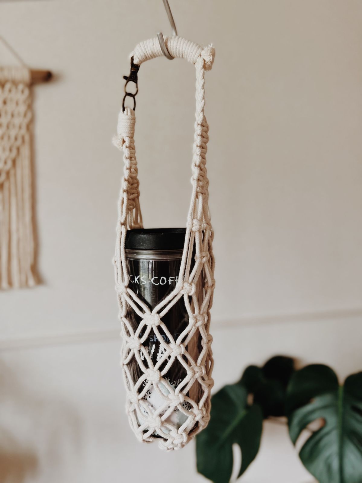 マクラメ編みのボトルホルダー グランデサイズ（取り外せるタイプ）オーガニックコットン100% || macrame bottle holder