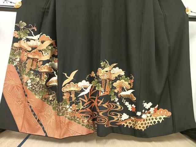 平和屋着物□豪華黒留袖 駒刺繍 花鳥文 金彩 正絹 逸品