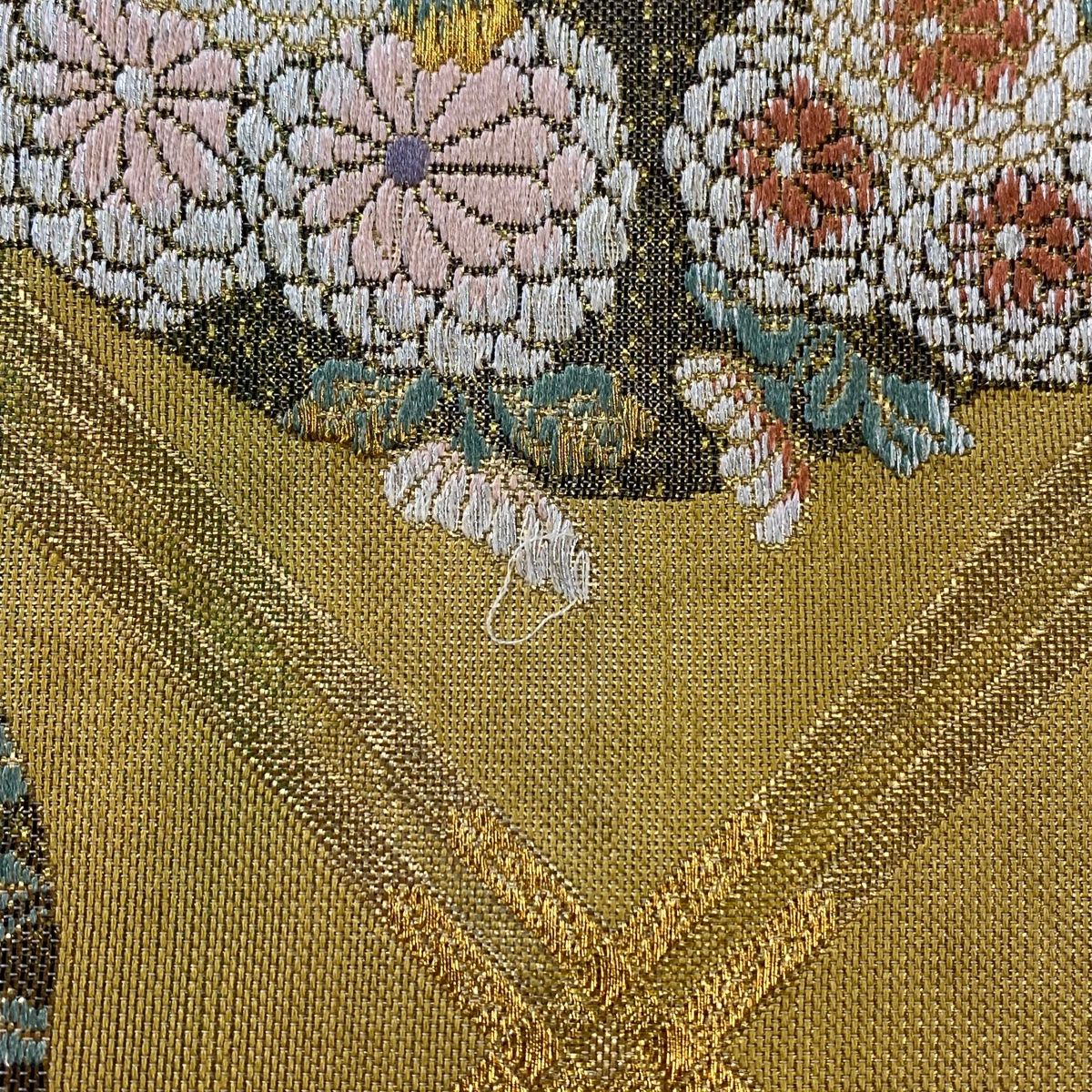袋帯 秀品 草花 幾何学模様 金銀糸 箔 金色 六通 正絹