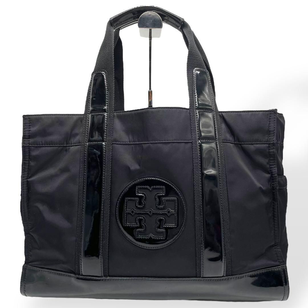 極美品　トリーバーチ　トートバッグ　黒　ナイロン　エラ　パテント　ロゴ　u8 Tory Burch - 極美品 トリーバーチ トートバッグ 黒 ナイロン