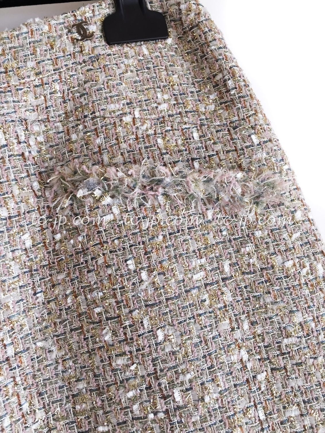 シャネル スカート CHANEL ベージュ メタリック コットン ルサージュ  