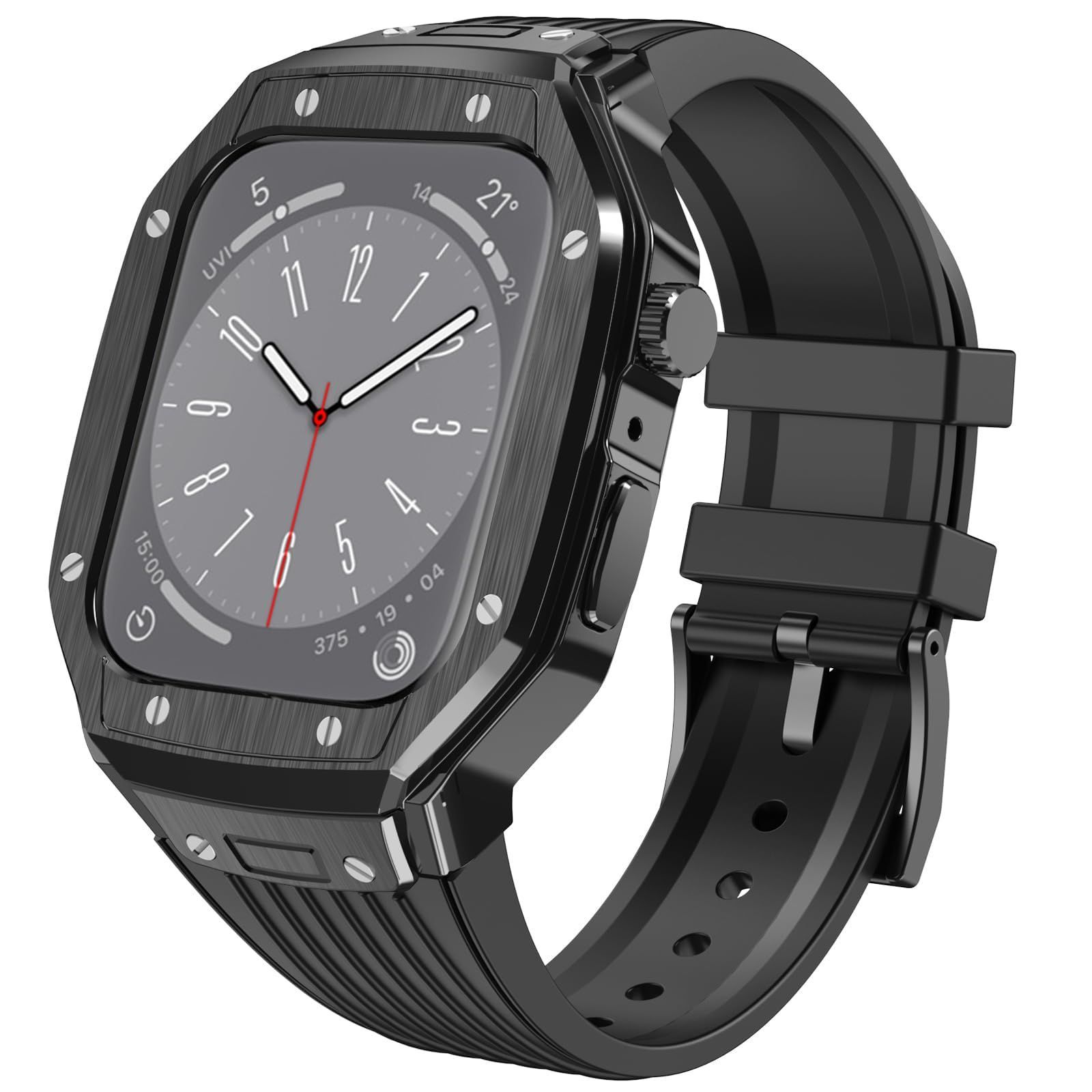 新品 [LIRUWECH] for Apple Watch バンドとケースと背面ケースの3in1一体型デザイン 45mm/44mm apple watch 一体型バンド Apple Watch Series 9/SE/8/7/6/5/4対応 メンズ かっこいい
