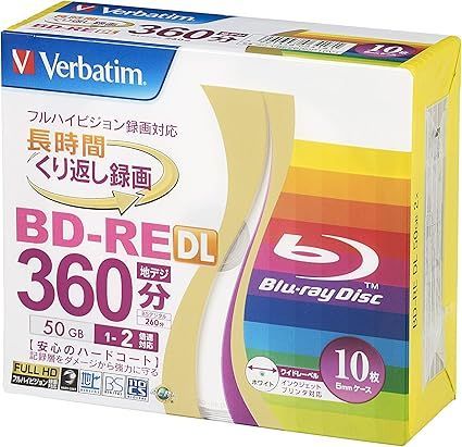 バーベイタムジャパン(Verbatim Japan) くり返し録画用 ブルーレイディスク BD-RE DL 50GB 10枚 ホワイトプリンタブル 片面2層 1-2倍速 VBE260NP10V1