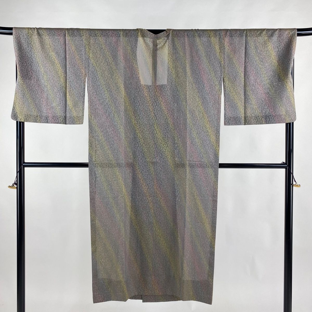 道行 身丈131cm 裄丈70cm L 和装コート 角衿 草花 ぼかし 灰紫 正絹