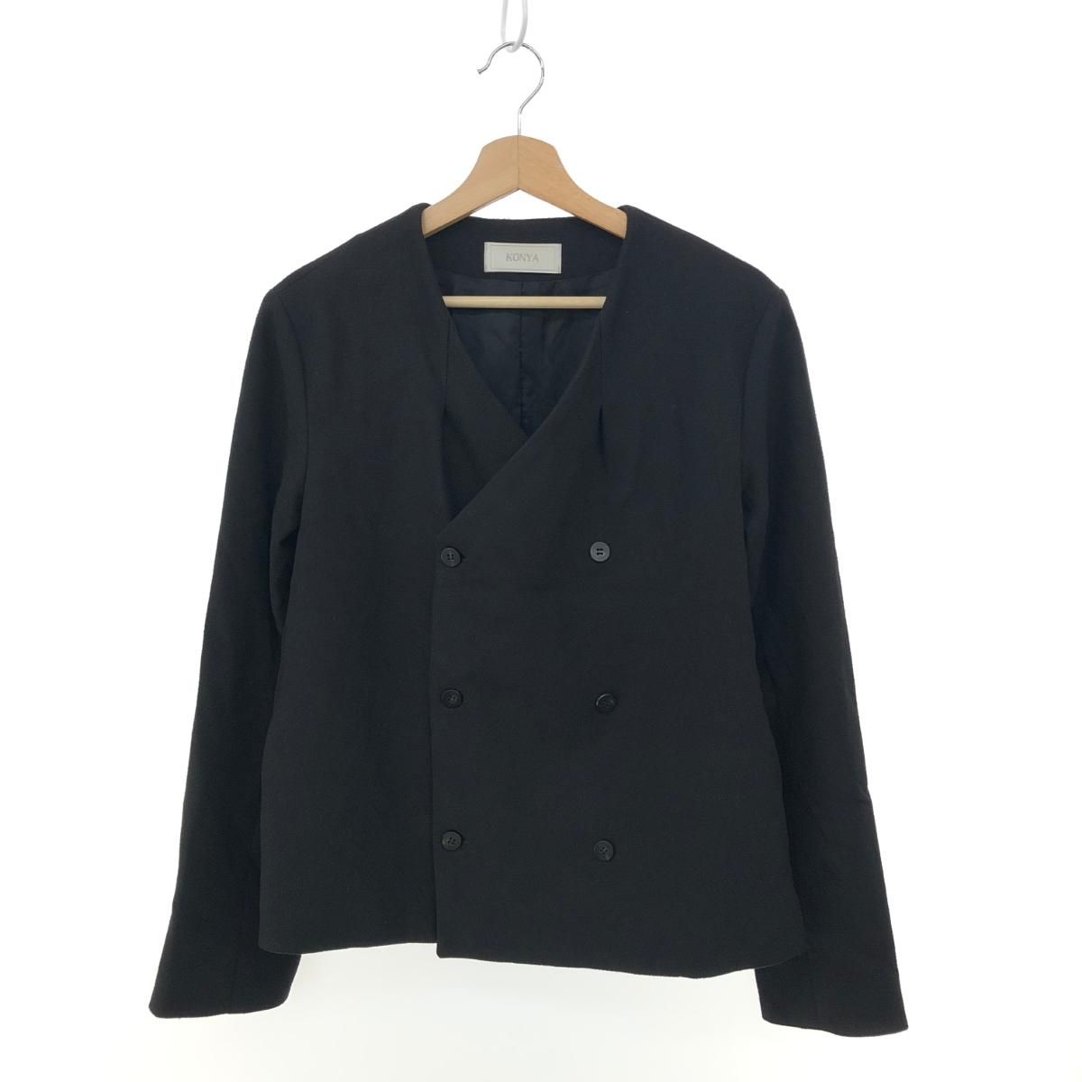 KONYA コンヤ ノーカラージャケット ブラック レーヨン ポリエステル 