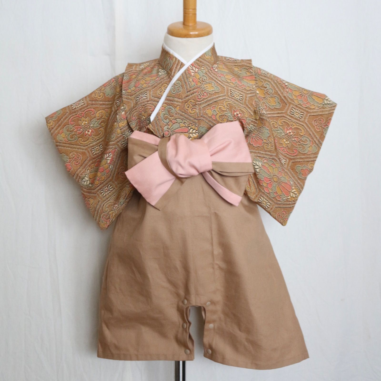 袴ロンパース ベビー袴 【華紋蜀江小紋の正絹着物】 70cm 80cm お