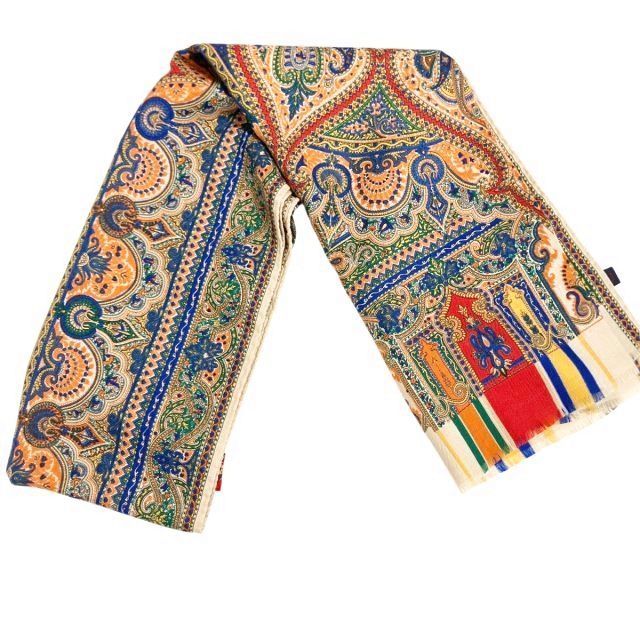 エトロ ETRO スカーフ ストール シルク混 ペイズリー柄 総柄 茶