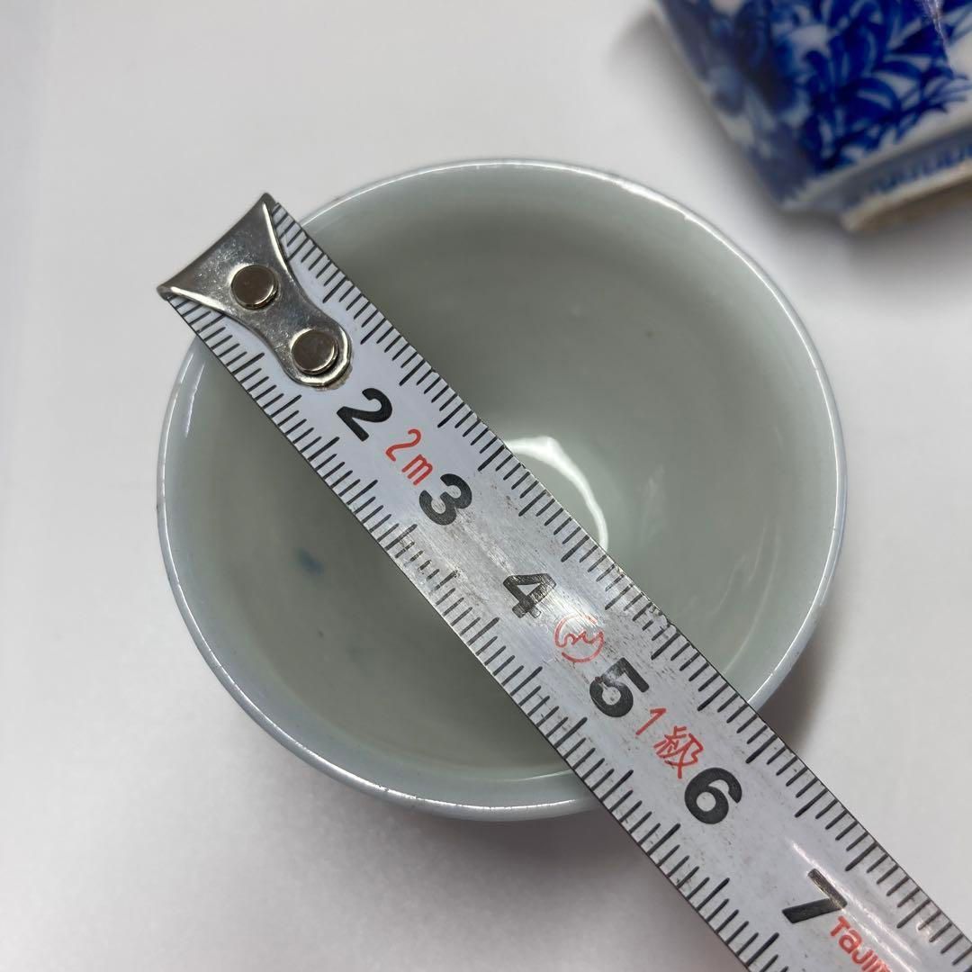 染付在銘　極上手　面取煎茶碗5客　直径5.9㎝　東Y5-0612② 染付在銘 極上手 面取煎茶碗5客 直径5.9㎝ 東