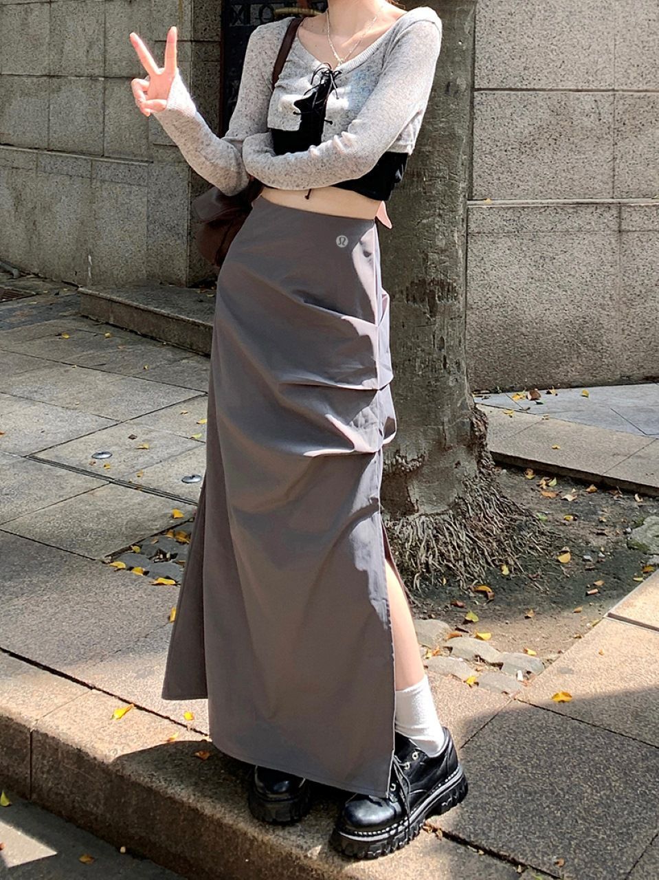 ハイウエスト細身半身スカート Aラインスカート