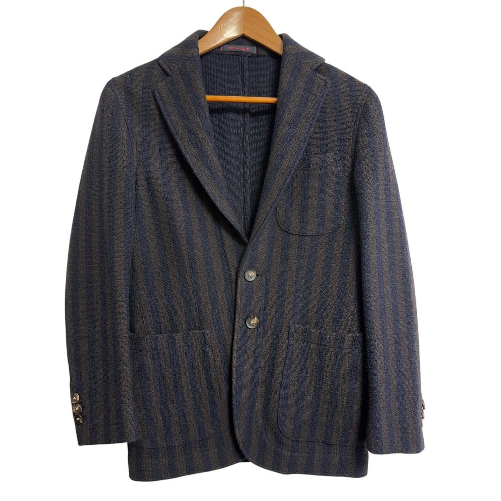 美品 THE GIGI ザジジ ストライプ柄 シングル ニット テーラードジャケット 42 ブラウン×ネイビー メンズ 古着 中古 USED