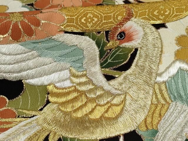 平和屋着物□豪華黒留袖 駒刺繍 花鳥文 金彩 銀糸 正絹 逸品