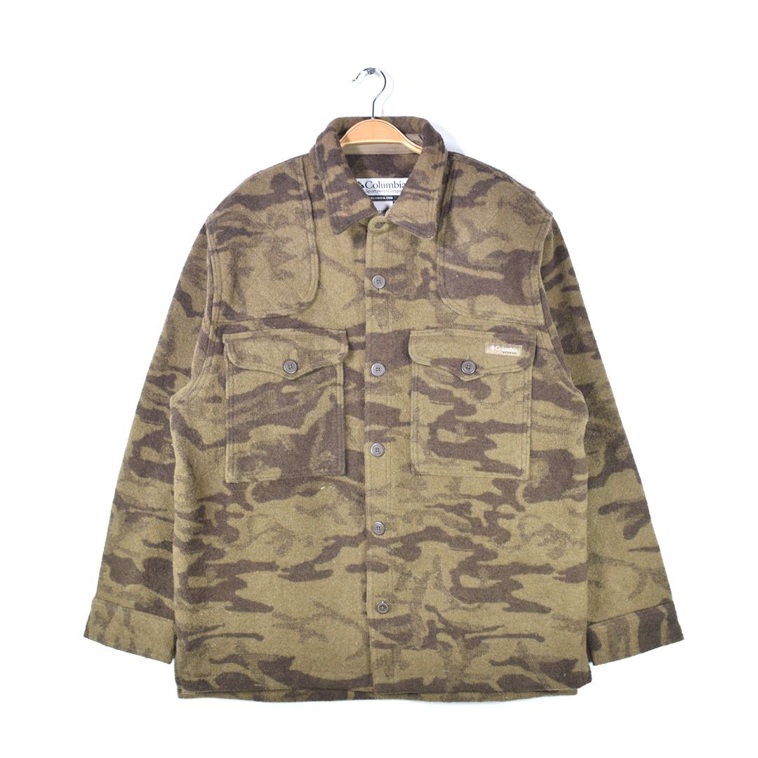 コロンビア ウールジャケット PHG ハンティング カモフラージュ ショルダーパッチ エルボーパッチ メンズL 古着 @DZ0663