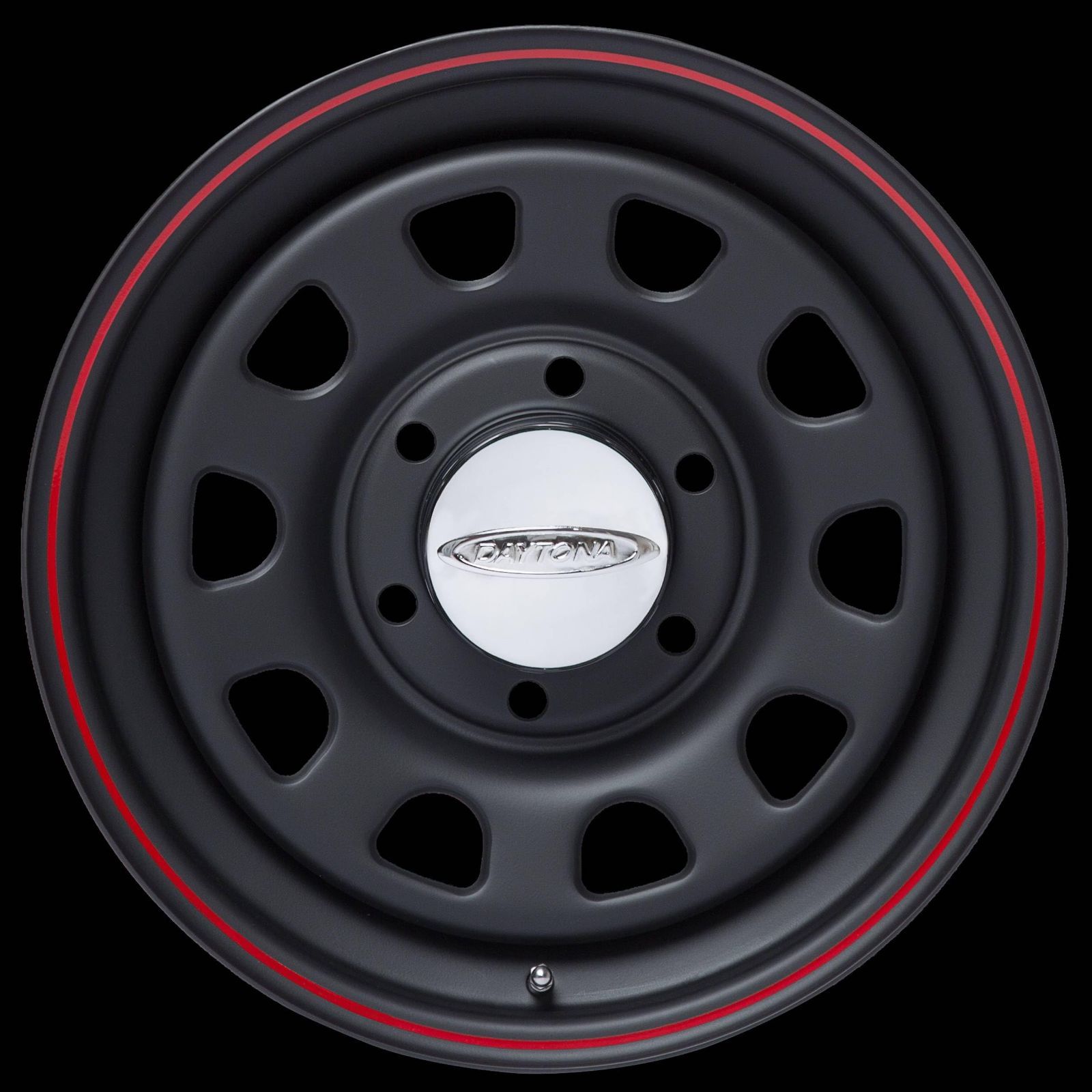 鑑賞に適した ハイエース 16インチホイールセット デイトナ 16-6.5 38 マットブラック レッドリングONLY メッキキャップ付 高強度スチール製4本セット DressUpClub特注色