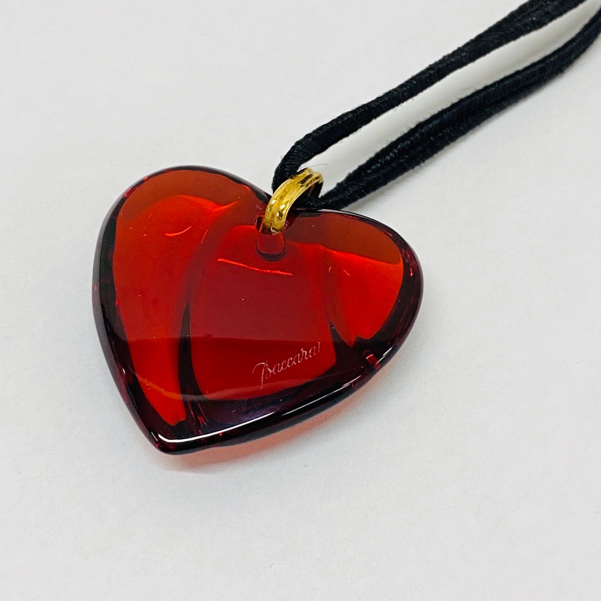 良品 Baccarat バカラ ウェーブハート クリスタルペンダント 