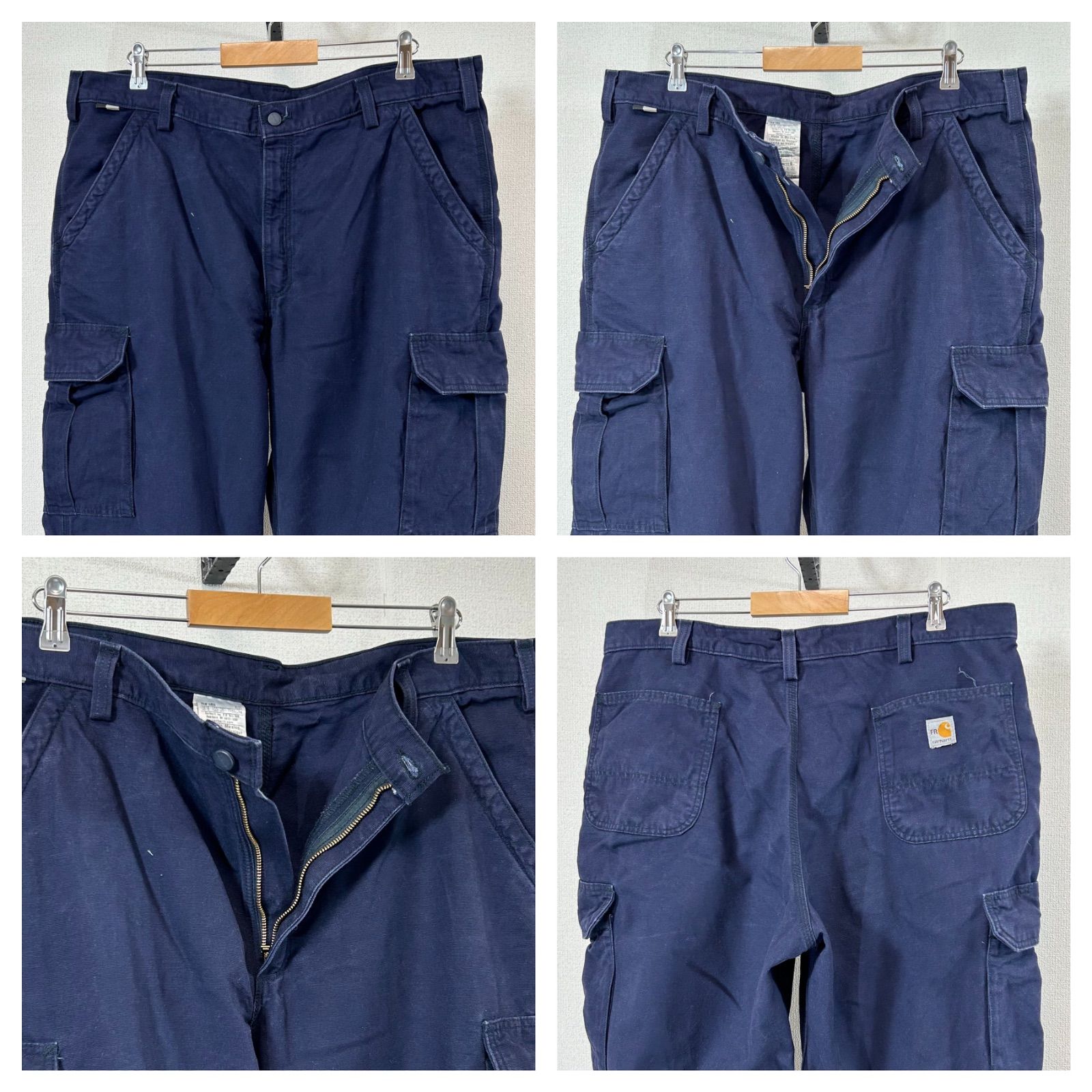 Carhartt ネイビー カーゴパンツ　ダック地 カーハートFRカーゴパンツダック地Carhartt大きいサイズパッチロゴ紺色