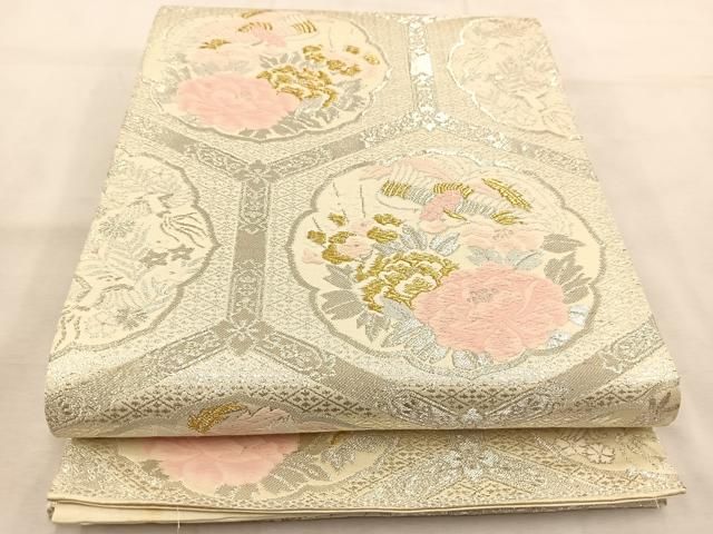 ★最終処分セール★袋帯　手織り　金糸銀糸　六通柄　和装　着物 袋帯 六通柄 刺繍 植物 華 金糸 銀糸 浅緑色 和装 着物 - メルカリ