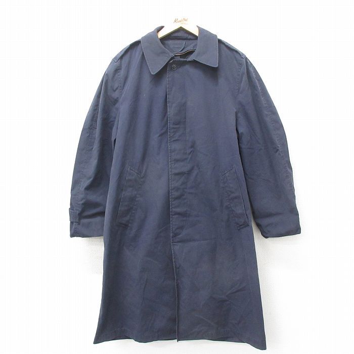 まきや XL/古着 長袖 ミリタリー コート メンズ 80s ロング丈 紺