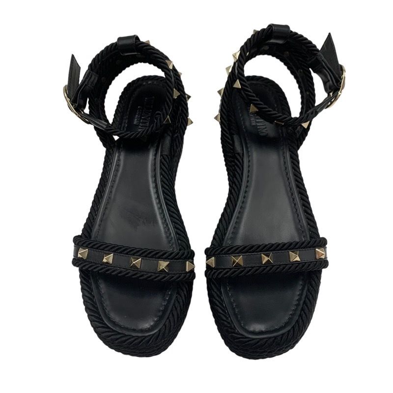 Valentino ブラック サンダル ゴールド装飾 ヴァレンティノ VALENTINO サンダル 靴 シューズ レザー