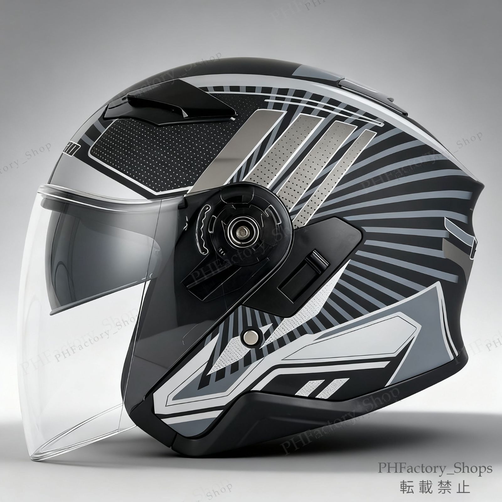 ジェットヘルメット 3|4型 ヘルメット オープンヘルメット ハーフヘルメット バイクヘルメット デュアルバイザーヘルメット DOT承認 耐久性 安全性 通気性 ユニセックス グレー＆ブラック A197
