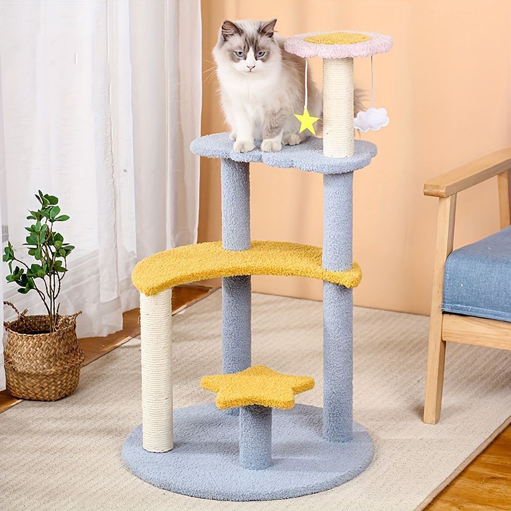 室内用 キャットツリー 多段キャットタワー 猫爪とぎポスト付き ジャンプ台 猫おもちゃ 据え置き型 多頭飼い 運動不足解消 登り降りしやすい