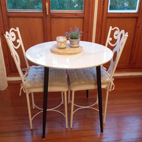 おしゃれ 丸 カフェテーブル 大理石風 円卓 円形 食卓 石材×スチール 80㎝幅 丸テーブル ホワイト 2人 ダイニングテーブル UNHO MARWIL-DEMENAGEMENTS_CH