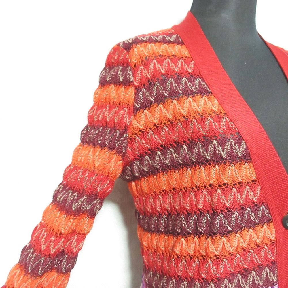 MISSONI - 良品 MISSONI ミッソーニ シェブロン クロッシェ ニットカーディガン 40 レッド レディース 古着 中古 USED 良品 MISSONI ミッソーニ シェブロン クロッシェ ニット