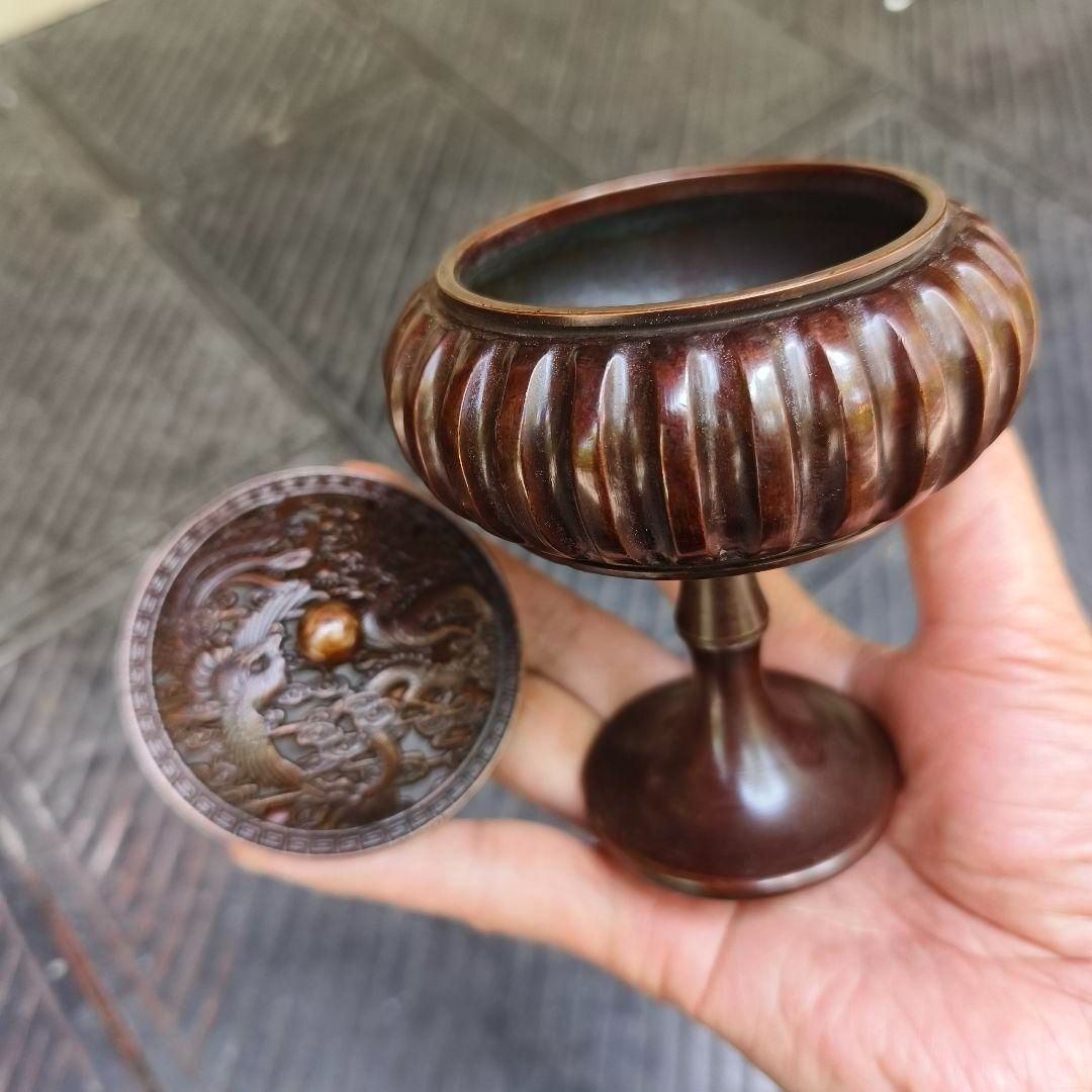 銅器 香炉 南瓜高脚盤香炉 傅山炉 応接間 茶室香薫炉 香道具 装飾品工芸品置物 銅器 香炉 南瓜高脚盤香炉 傅山炉 応接間 茶室香薫炉 香道具
