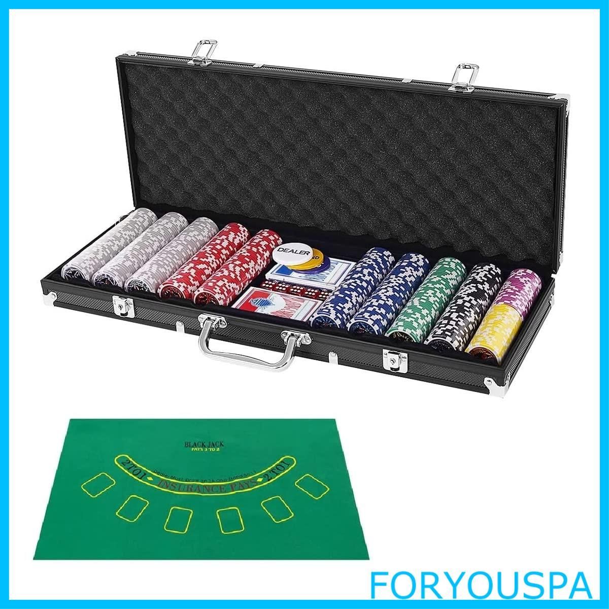 【数量限定】Costway ポーカーセット ポーカーチップ チップ 500枚 数字入り カジノチップ カジノゲーム トランプ付き マット付き ブラックケース