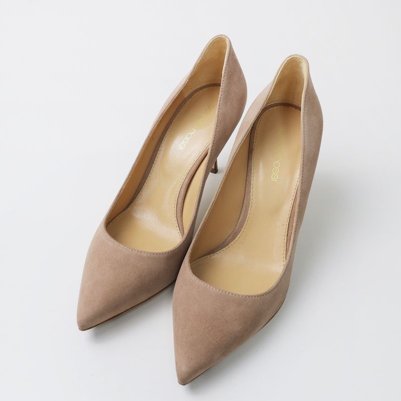 37.5 セルジオロッシ リボン パンプス ローズ ベージュ スエード 24.5 美品 定価7.8万 セルジオロッシ Sergio Rossi PELLE ROYAL スエード