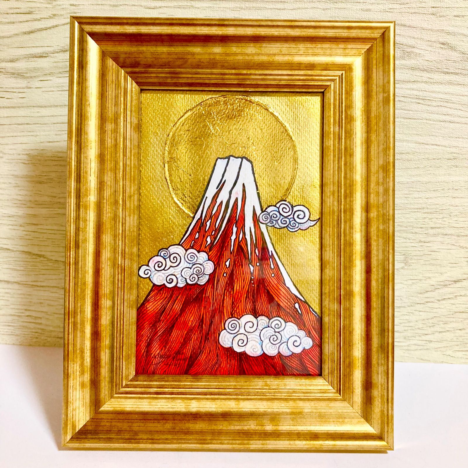 キラキラ輝く開運画】超幸運金箔赤富士B（原画、ハガキ大