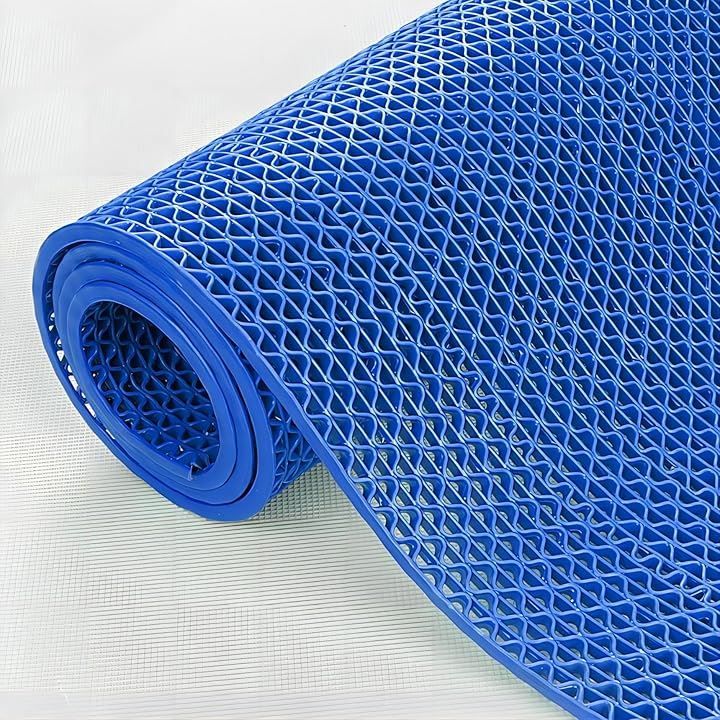 PANCY 業務用滑り止めマット PVC ゴムマット 歩行滑り止めマット 厚さ4.5mm 透水マット 穴あき 風呂マット プール下マット 玄関マット 屋外 抗菌 速乾 ブルー 1.2X15M