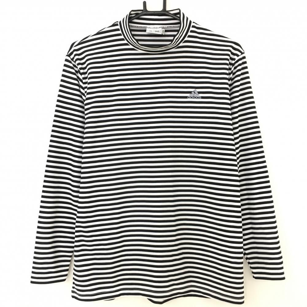 SALE25％OFF【超美品】アディダス 長袖ハイネックシャツ 黒×白 ボーダー ロゴ刺しゅう  メンズ M/M ゴルフウェア adidas