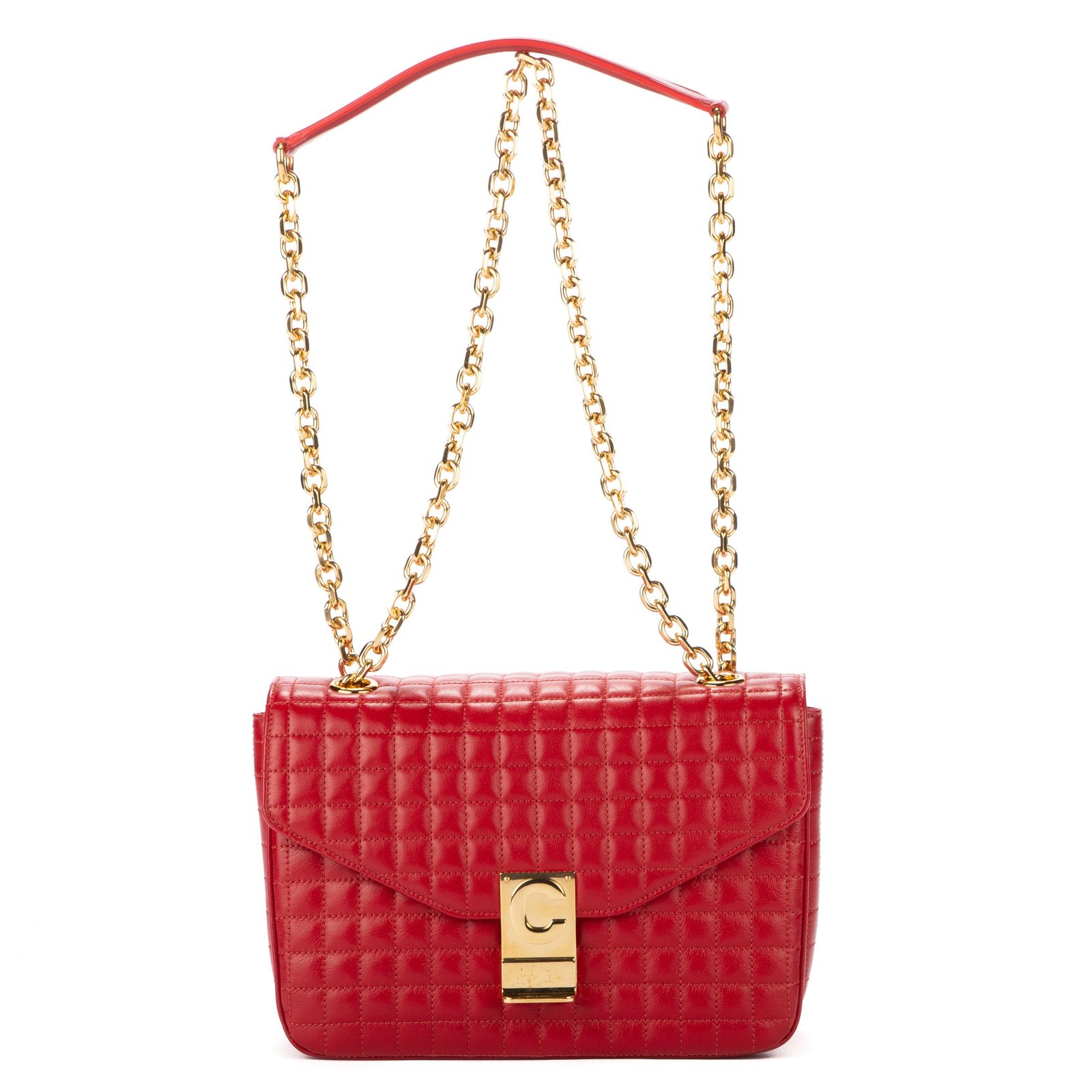 [中古] CELINE セリーヌCバッグ赤カーフスキンレザーA