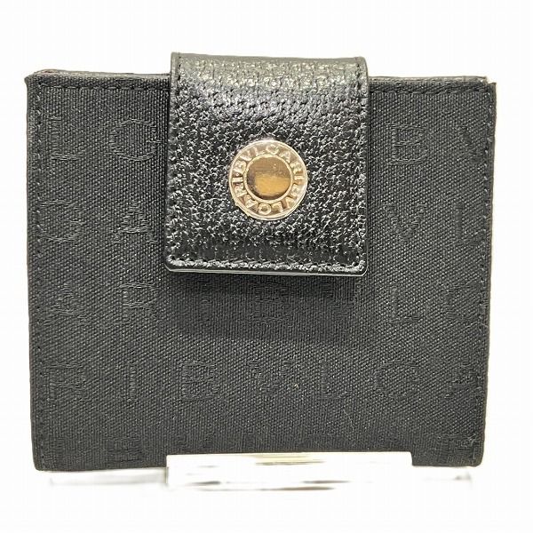 ブルガリ ロゴマニア キャンバス×レザー 2つ折り財布 レディース