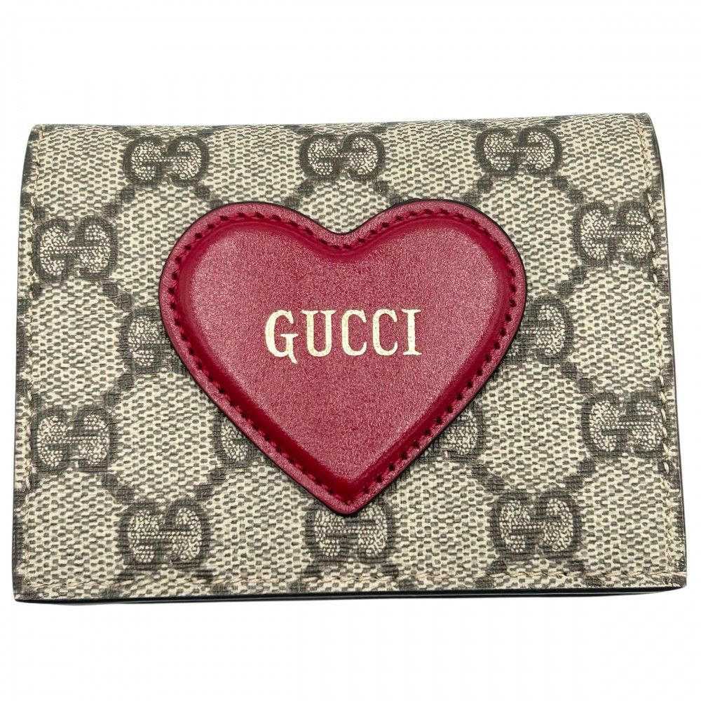 グッチ 二つ折り財布 レディース GGスプリーム ハート コンパクトウォレット スナップボタン GUCCI 648848 GGスプリームキャンバス  ブラウン 茶 レッド 赤 ゴールド金具 美品【中古品】 - メルカリ