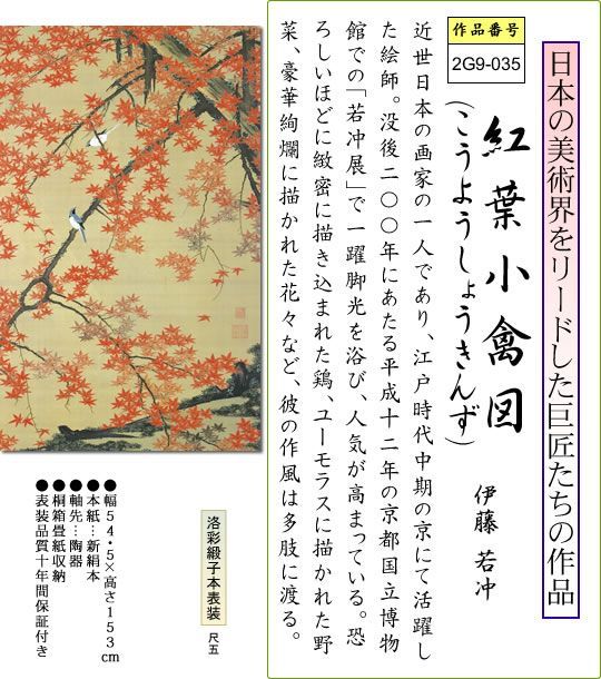 掛軸 紅葉小禽図(こうようしょうきんず) 伊藤若冲 尺五立 2G9-035