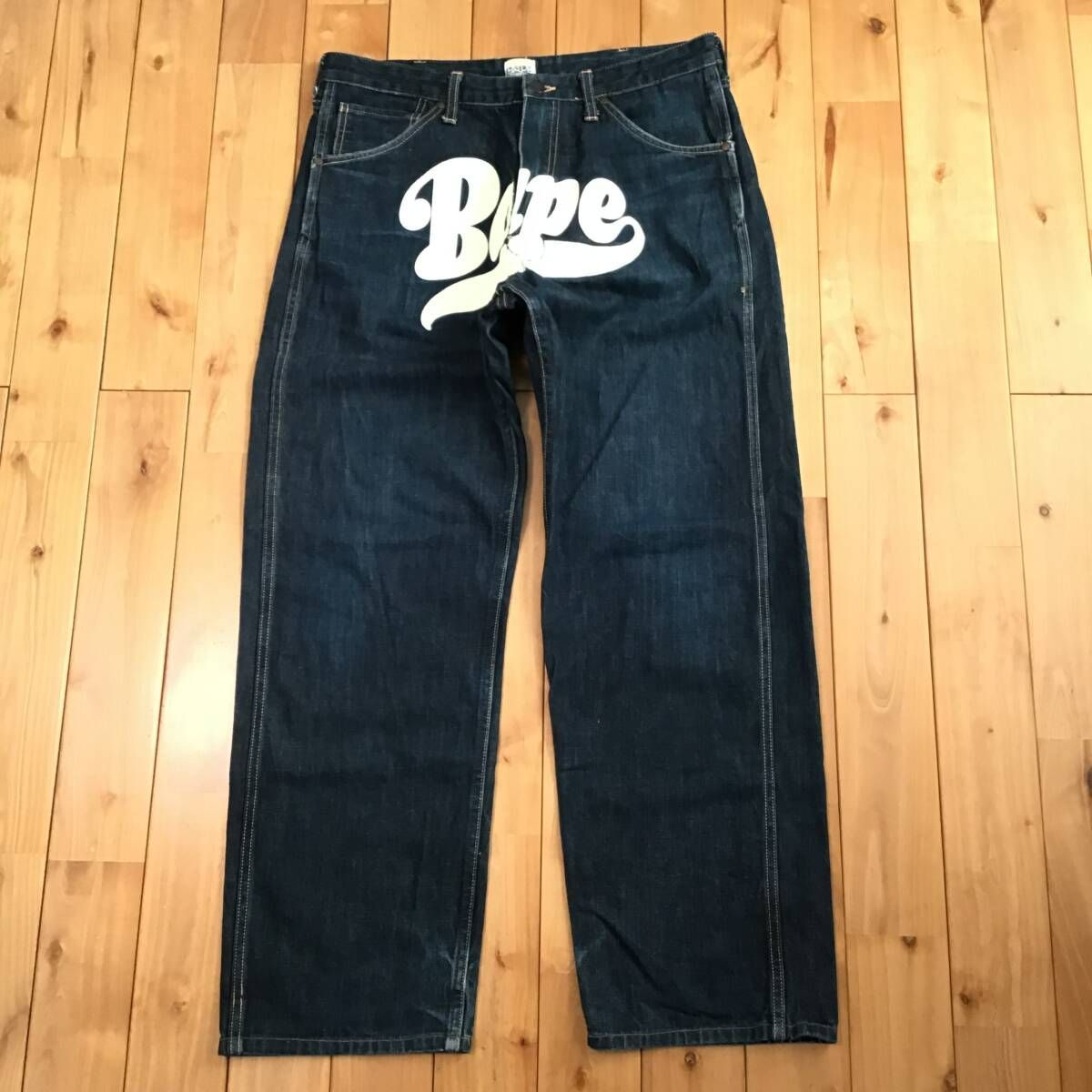 BAPE LOGO Denim Pants Lサイズ a bathing ape デニム パンツ エイプ 