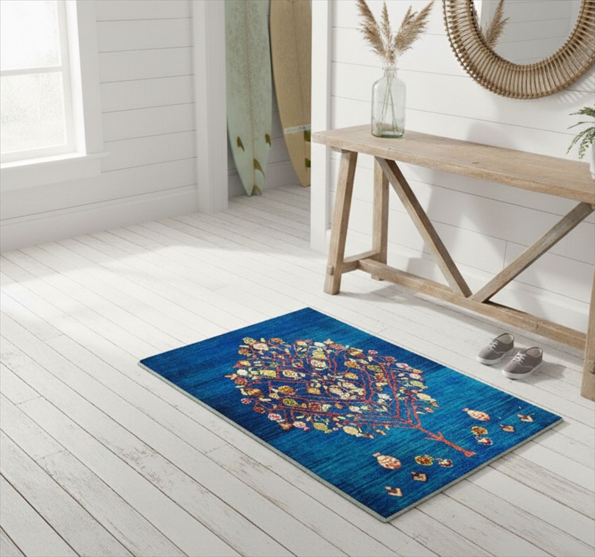 ペルシャ　パルヴィーズ　カシュクリ　玄関　90×65 黄金色　ザクロの木　実 ペルシャ ギャッベ パルヴィーズ コルクウール カシュクリ 98x67