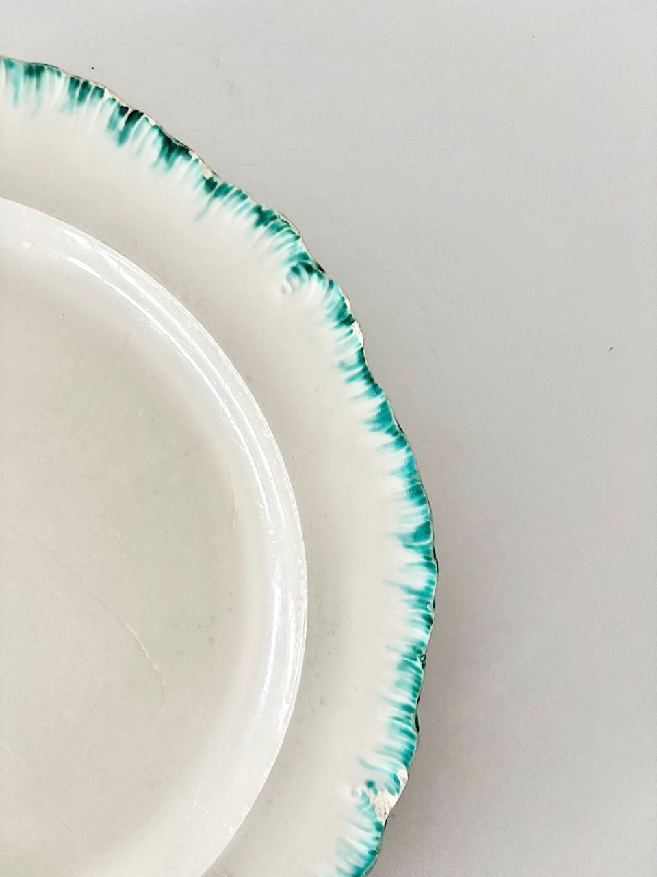 フランスアンティーク 花 リム皿 1800年代 クレイユモントロー グリーン