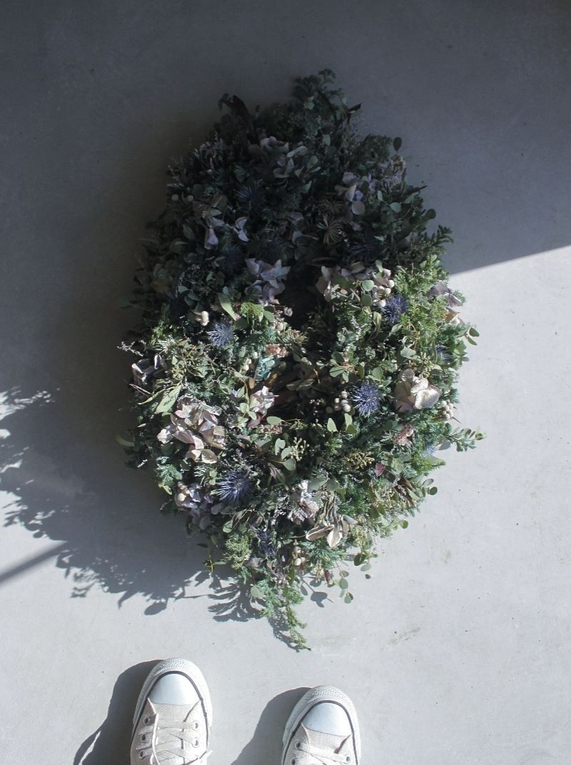 80cm|特大ダイヤ型アンティーク紫陽花の生花リース|ドライフラワー|壁掛け|ディスプレイ
