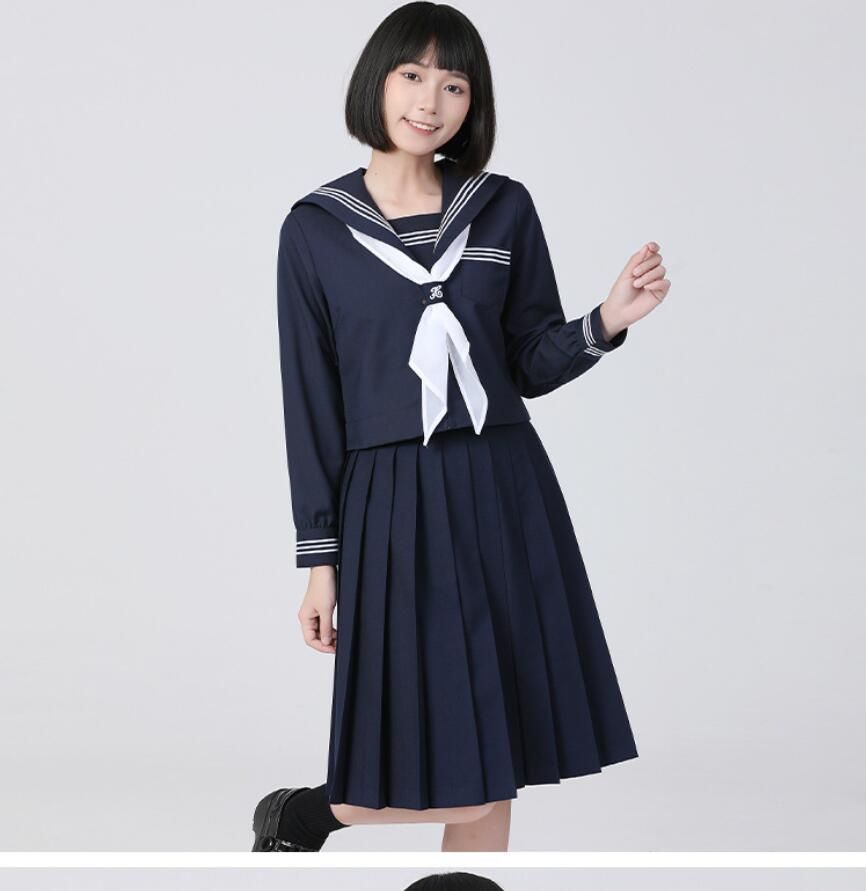 セーラー服 紺色 女子高生 3点セット 仮装 JK 制服 コスチューム 長袖 上下セット プリーツスカート 女子制服 高校生 本格制服 三本線 紺三本  文化祭 学?歳 卒業式 清純 可愛い ハロウィンyunrui19 - メルカリ