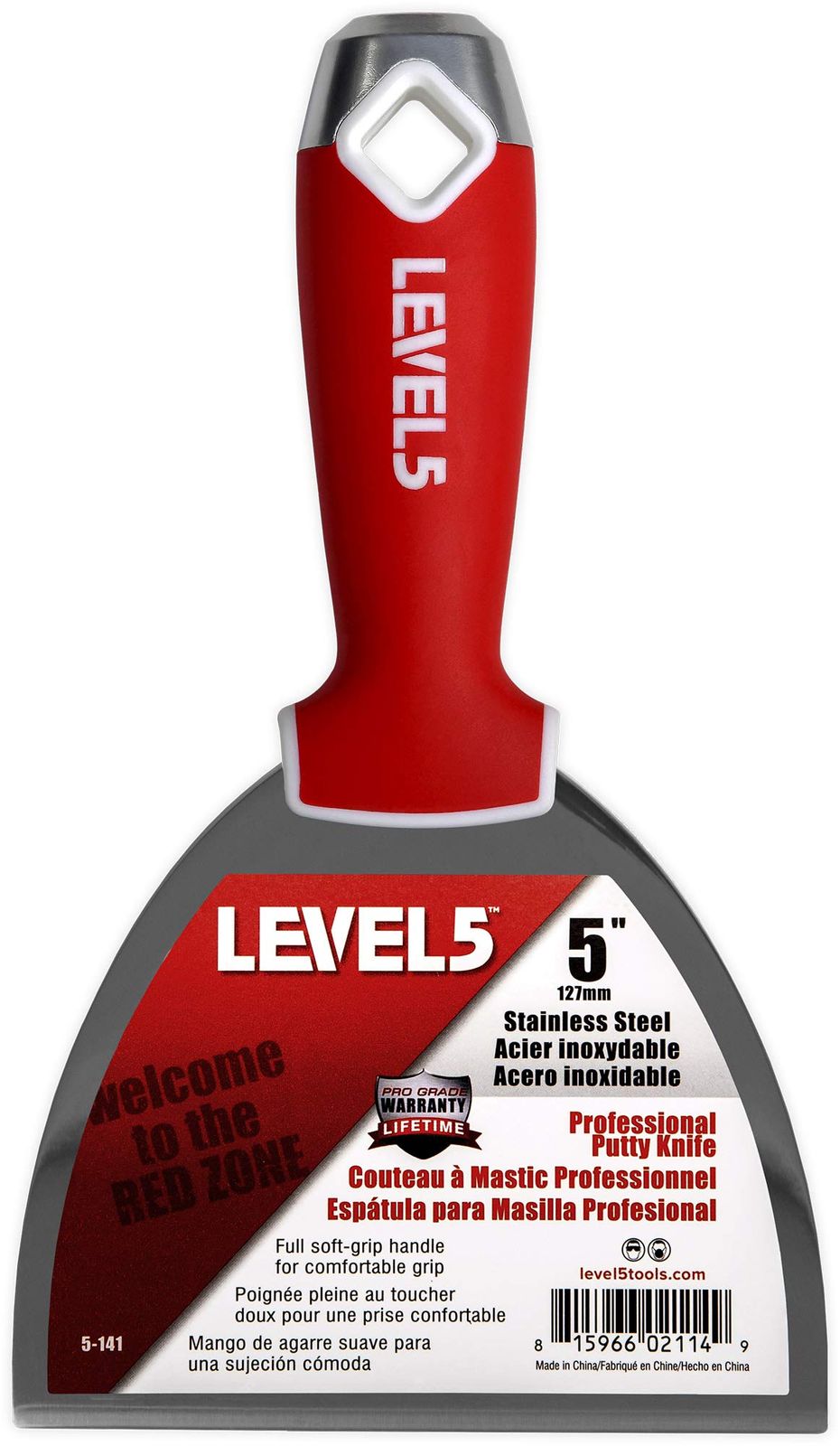 LEVEL5 ソフトグリップ ステンレススチール製 ドライウォールジョイントナイフ|ヘラ プロ仕様 快適 仕上げ用工具 金属ハンマーヘッド シートロック ジプロック 石膏ボード パテ用 5-141 12.5cm 5インチ