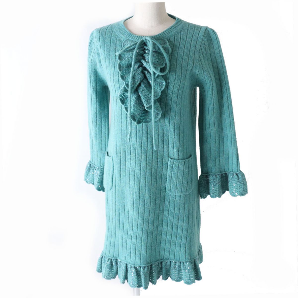 極美品☆正規品 GUCCI グッチ 644792 スパンコール装飾 フリルデザイン 