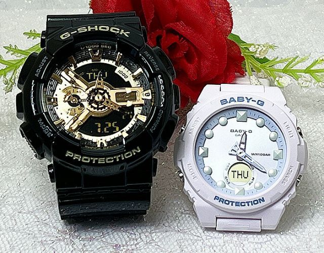 恋人たちのGショックペアウォッチ G-SHOCK BABY-G ペア腕時計 カシオ 2本セット  アナデジ GA-110GB-1AJF  BGA-320FH-4AJF ラッピング無料 メッセージカード手書きします   夫婦 カップル
