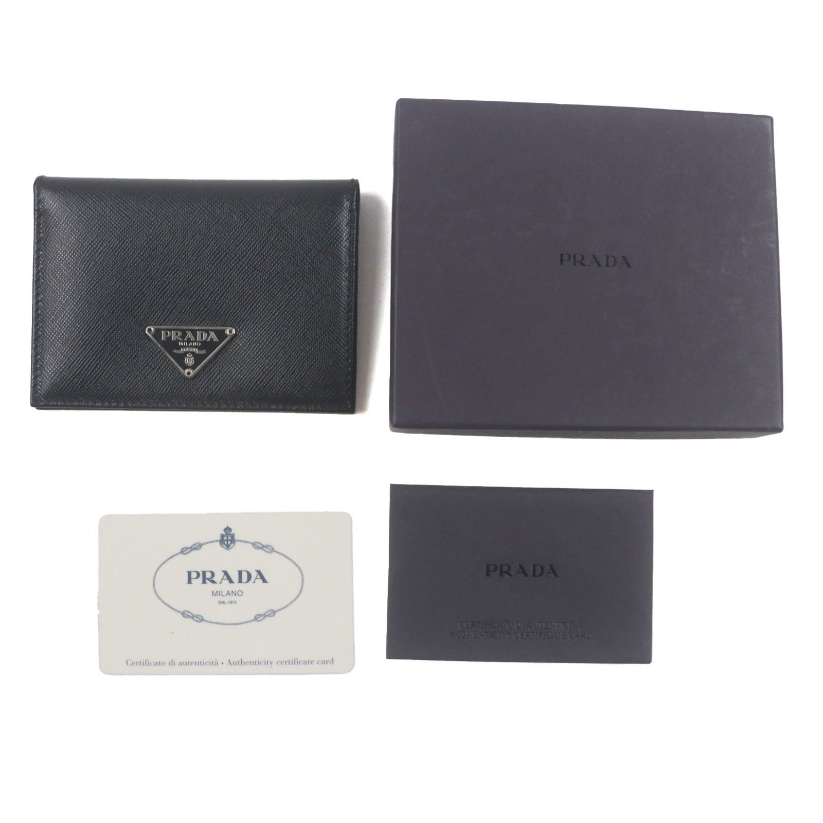 PRADA プラダ 1 M 0833 サフィアーノレザー トライアングルロゴ 三角プレート 二つ折り パスケース ブラック き イタリア製 メンズ