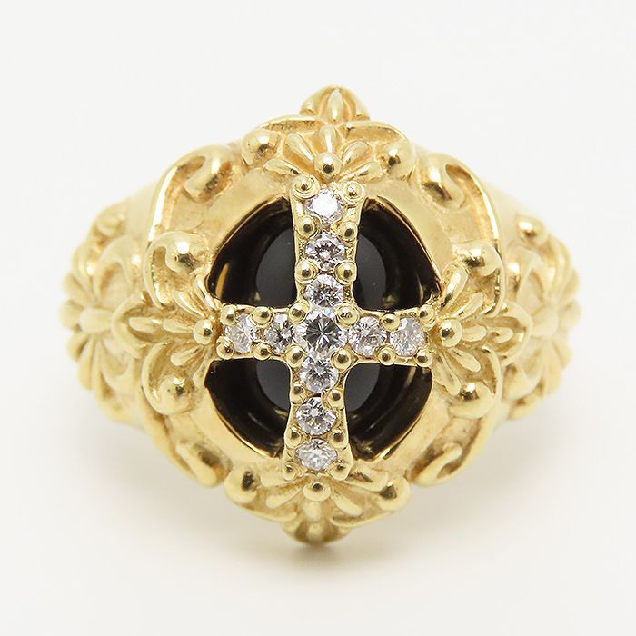 ◆Ｋ１８　デザインリング◆ダイヤモンド　パヴェ　◆カルセドニー＆オニキス k18 カルデローニ(CALDERONI GIOIELLI ） パヴェ リング | Mei