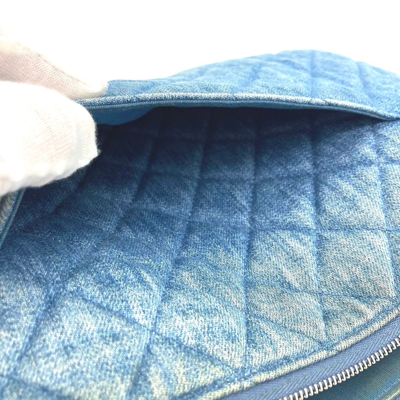 Bランク】CHANEL シャネル クラッチバッグ マトラッセ デニム チェーン