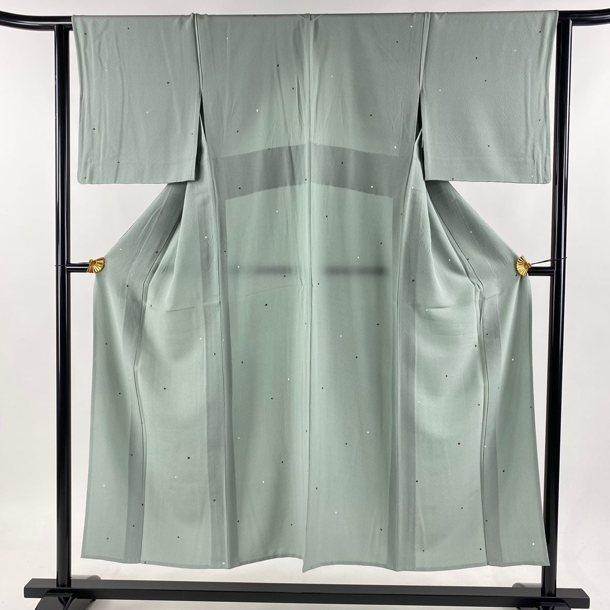 小紋 身丈150cm 裄丈63cm S 単衣 幾何学 金彩 灰緑 正絹 秀品