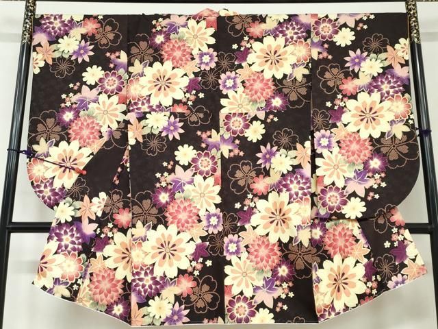 平和屋着物●小振袖　二尺袖　草花文　黒地　金彩　洗える着物　DAAZ7667ud 平和屋着物○小振袖 二尺袖 草花文 金彩 洗える着物 DAAW5694ud - メルカリ