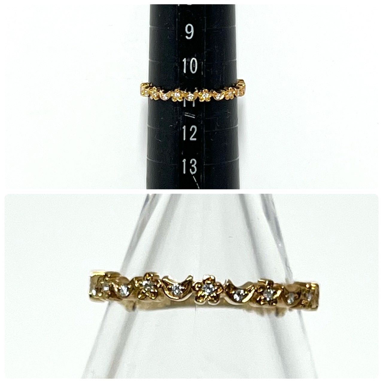 AHKAH アーカー フラワー ムーン リング K18YG 17Pダイヤモンド0.06ct